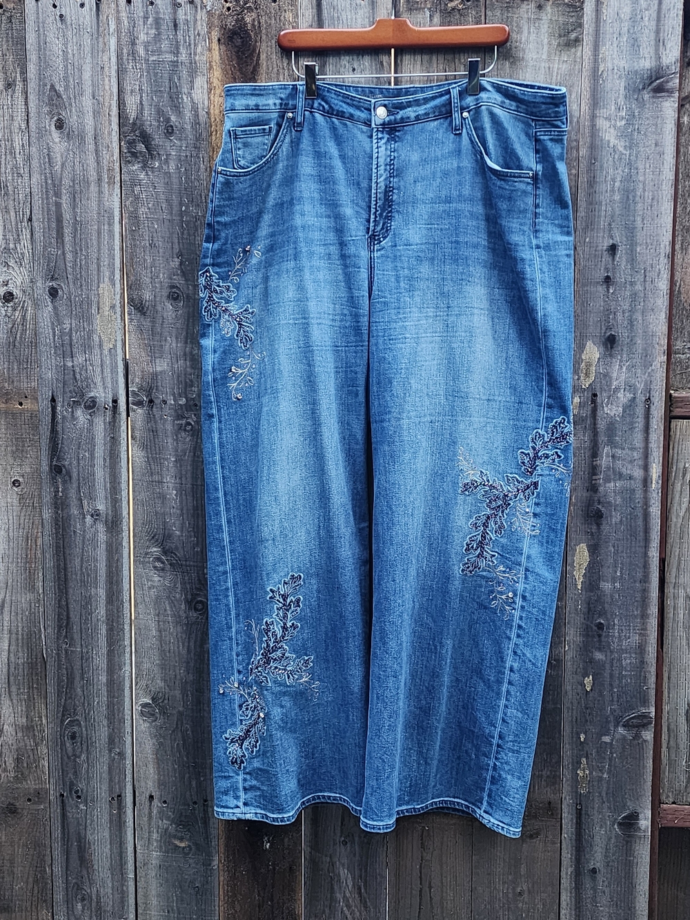 Chico’s Floral Embroidered Embellished Wide Leg Cropped Jeans [20]